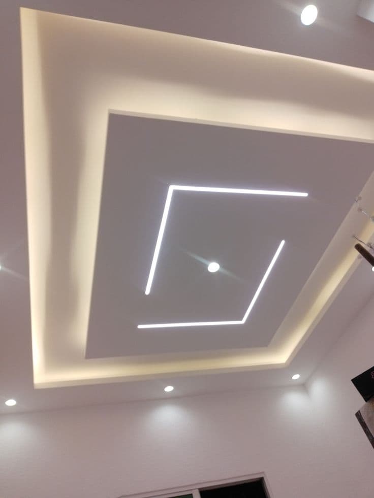 Multi-layer gypsum false ceiling with geometric LED light pattern, Manimajra Chandigarh interior